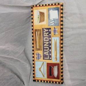 Laundry room sign yellow with cottage check pattern wrap canvas style good